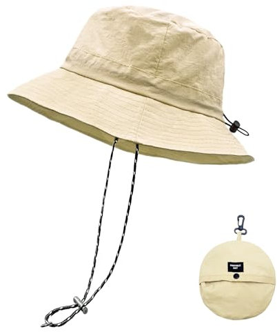 lifwimner Sonnenhut Damen Herren Fischerhut mit Kinnriemen Wasserdichter Eimer Damen Schnell Dry Packable Hut Sommer Outdoor Aktivitäten (Khaki 2)
