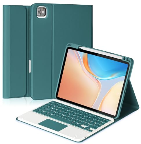 Eisuiyi Funda de teclado para iPad Pro de 11 pulgadas M4 2024, teclado BT con panel táctil desmontable, funda protectora magnética con soporte para lápices, protección completa, verde oscuro