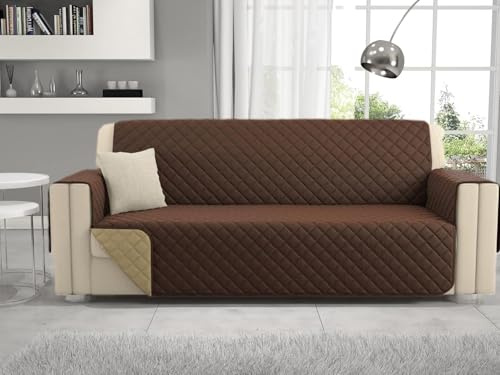 Passione per le tele Copridivano reversibile in microfibra antimacchia e antipelo. Salvadivano Bicolor disponibile in 6 varianti made in Italy (beige/marrone, 4 posti)