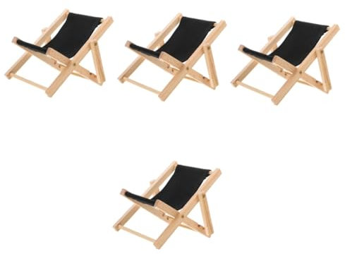 Toyvian 4stücke Miniatur Holzstrandstuhl Faltbarer Lounge-Stuhl Für Puppenhaus-Dekoration Tragbar Und Platzsparend Für Miniatur-szenen
