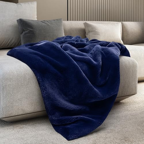 Mon Chateau Luxuriöser ultimativer Plüsch-Kunstfell-Überwurf mit 6 cm Faltfunktion für Couch, Sofa oder Bett, ultraweiche Plüschdecke zum Schlafen oder als Heimdekoration, 152,4 x 177,8 cm, Marineblau