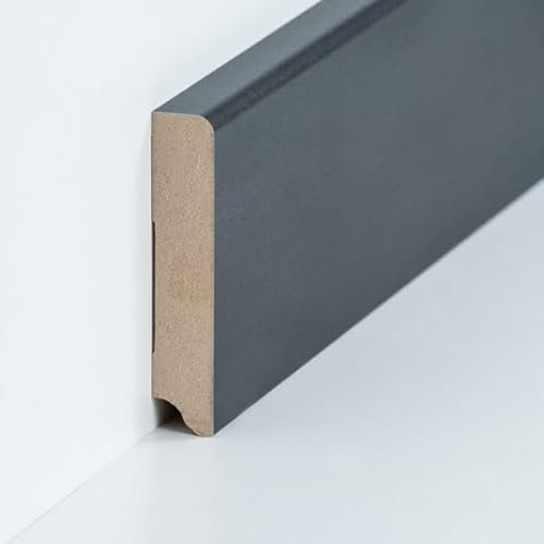 PROVISTON - Battiscopa in MDF, 19 x 96 x 2500 mm, nucleo in MDF laminato, grigio per incollare, viti e chiodi, 62,5 m, 25 pezzi