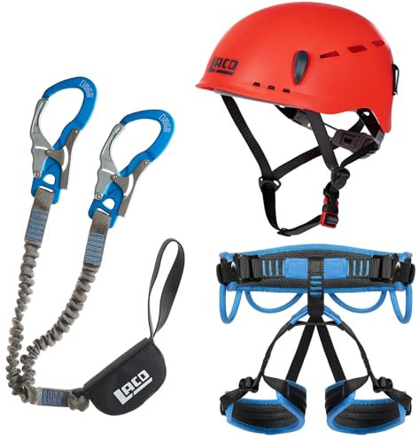 LACD Ultimate Ferrata + Gurt Start 2.0 + Helm Protector 2.0 Flame - Klettersteigset (Größe S (Taille = 68-100cm, Bein = 40-60cm))