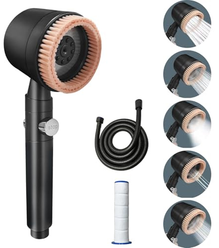 Yeelan Duschkopf Wassersparend Mit 5 Wassermodi, Filter, Schlauch 1.5m, Handbrause Mit Reinigender Massagefunktion