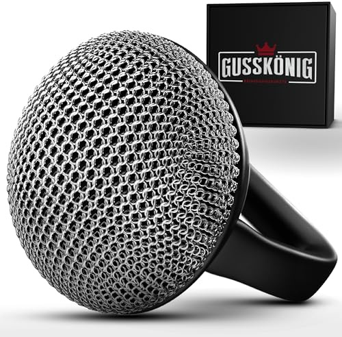 Gusskönig Gusseisen Ringreiniger- Hochwertiger Edelstahl Ringreiniger für Effektive und schonende Reinigung von Gusseisenprodukten - Schützt Patina (Ringreiniger mit Silikongriff)