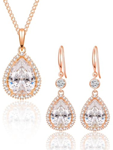 Shuxin Schmuckset für Damen, Halskette & Ohrringe Set, Rosegold Schmuck Set mit 5A Zirkonia für Frauen Braut