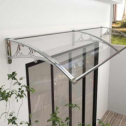 Terrassen-Überdachung für den Außenbereich, mit UV-Schutz, transparente Polycarbonat-Abdeckung, Aluminiumrahmen, 100 x 140 cm, Regenschutz für Haustür, Fenster, Garten, Veranda, Dachvordächer,