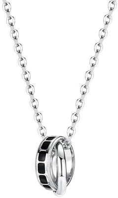 Herren Ketten Silber, Titanstahl Kette Silber Herren Doppelring Halskette Anhänger Männer Schmuck Geschenke Kettenlänge 55 CM