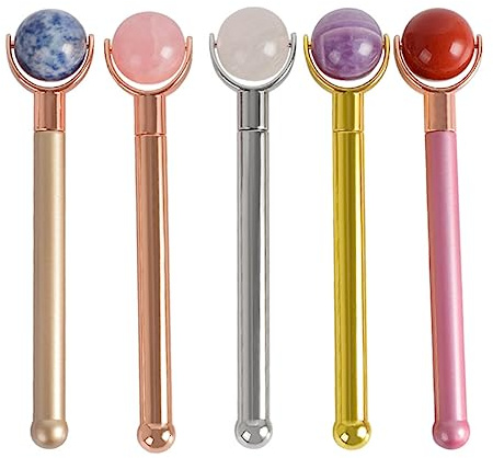 Healeved Massaggiatore Viso in Pietra Naturale Roller Anti-età Con Manico Metallico Dorato Strumento Leggero Per Massaggio e Cura Della Adatto Viso e Collo