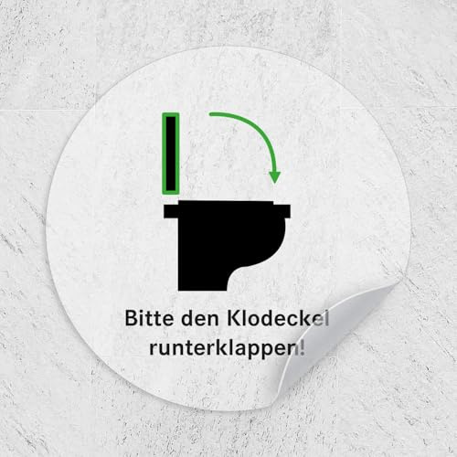 iSecur Klodeckel runter WC Aufkleber Ø 9 cm transparent matt - hin659 | Bitte den Klodeckel runterklappen, transparenter Toilettenaufkleber mit schwarzem Motiv, selbstklebend, UV-beständig
