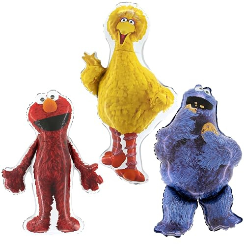 Toyland Folienballon aus der Sesamstraße, 3 Stück, 1 x 99,1 cm großer Vogel, 1 x 94 cm Elmo und 1 x 88,9 cm Krümelmonster-Figuren – Kinder-Party-Dekorationen