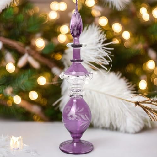 Purple Perfume Display Bottle | Blown Glass Decorative Fragrance Bottle with Engraved Glass | Handmade Refillable Glass for Vanity Display | Small Decorative Decanter for Perfume and Essential Oil