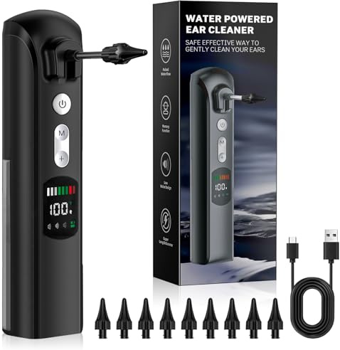 Ohrenschmalz Entferner, 10 Düsen, Elektrischer Ohrenreiniger inkl. Ohrdusche mit 3 Druckstufen, IPX7 wasserdicht, Ohrreiniger, Wiederaufladbares Ohrreinigungsset, geeignet für Erwachsene und Kinder.