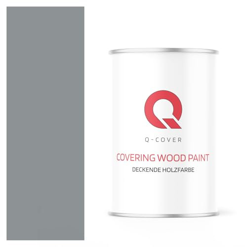 Q-COVER DECKENDE HOLZFARBE 1L HOCHGLANZ Telegrau RAL 7045 RAL DECKFARBE HOLZLACK DECKLACK WETTERSCHUTZFARBE ALLE HOLZARTE OSB-PLATTEN INNEN AUßEN ca. 80-150 ml / m2