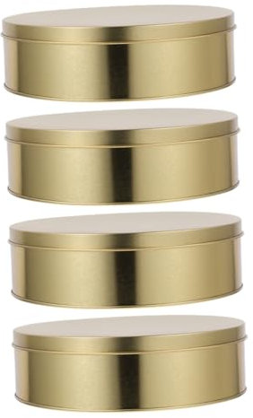 IMIKEYA Boîtes à Biscuits Rondes En Fer-blanc Robustes Avec Couvercle Hermétique, Lot De 4, Couleur or Transparent, Rangement Pour Biscuits, Friandises Et Sucreries, Pour Noël Et Occasions Festives