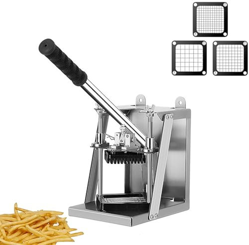 LIULIKJ Commercial Vegetable Dicer, Stainless Steel French Fry Cutter, Equipped with 3 Mesh Knives 7/10/14mm, Extra Long and Thick Anti-slip Handle, Thickened Foot Pads for Potatoes, Carrots