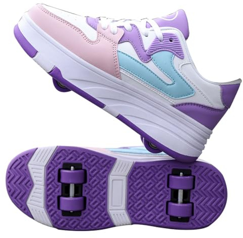 WOWEI Skor med hjul för pojkar flickor skateboardskor sportskor rullskridskor barn vuxna 2-i-1 multifunktionella rullskridskor sneakers med hjul utomhusskor, Bzx Ck3, 36 EU