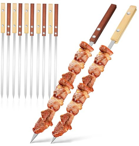 Set Di 12 Spiedini Per Barbecue in Acciaio Inossidabile Con Comodi Manici in Legno Per Cucinare