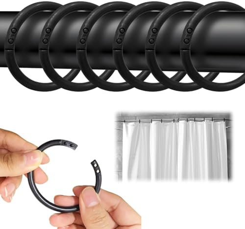Lot de 24 Anneaux De Rideau Plastique Anneaux De Rideauen De Douche Adaptés À La Plupart des Tringles À Rideaux De Douche (Noir)
