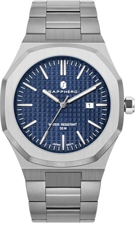 SAPPHERO Uhren Herren Edelstahl 50M Wasserdicht Armbanduhr Herren Klassisch Luxus Achteckig Analog Quarz Herrenuhren mit Kalender Japanische Uhrwerke Elegantes Geschenk für Männer