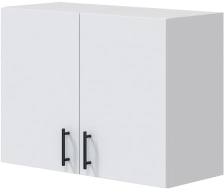 PEGANE Meuble à Suspendre, Meuble Haut pour Cuisine avec 2 Portes Coloris Blanc Brillant - Hauteur 59 x Longueur 80 x Profondeur 34 cm