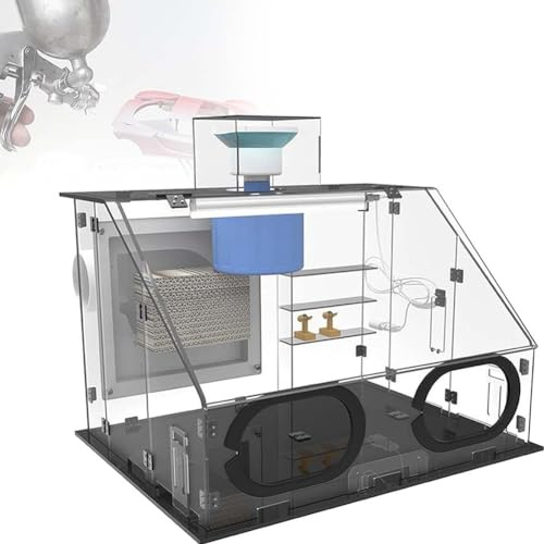 Cabine de pulvérisation portable pour aérographe – Armoire de peinture hermétique transparente avec ventilateur de 40 W, lumières LED et tuyau d'échappement pour peinture à l'aérographe, art et