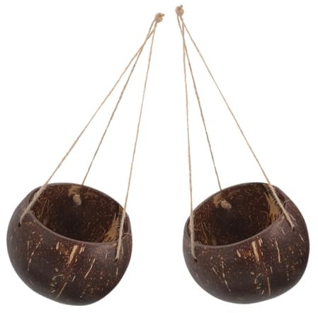 Garneck Vasi Sospesi e Salvaspazio Set di 2 in Guscio di Cocco Naturale Resistenti al Gelo per Piante come Violette e Fiori, per Soggiorni e Esterni