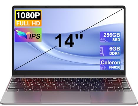 PC Portatile 14 Pollici Computer Portatile Win 10 Laptop 6GB RAM 64GB SSD Estensioni 1TB, Notebook Celeron N4020 (fino a 2.8GHz) 2.4/5G WiFi 1080FHD BT 4.2 USB 3.0 Mini HDMl Tastiera Membrana-Grigio