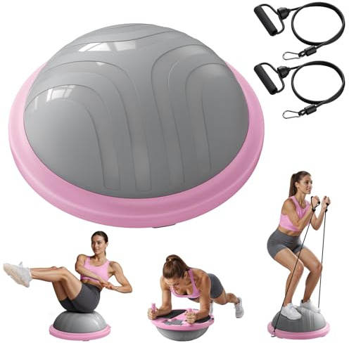 MERACH 3-in-1 Balance Ball Trainer 18'' Lightweight Yoga Stability Ball with Foot Pump & Bands 300lbs Anti-Slip Design for Home Workouts & Therapy​, Pink