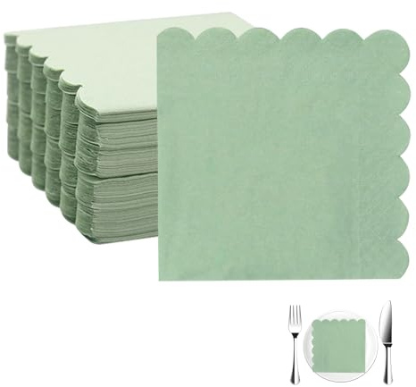 100 Stück Servietten Grün, Servietten Salbeigrün, Schnell Saugfähig, Flexibel und Reißfest, Geeignet für Abendessen, Hochzeiten, Partys Usw (Grün, 25 X 25 Cm)