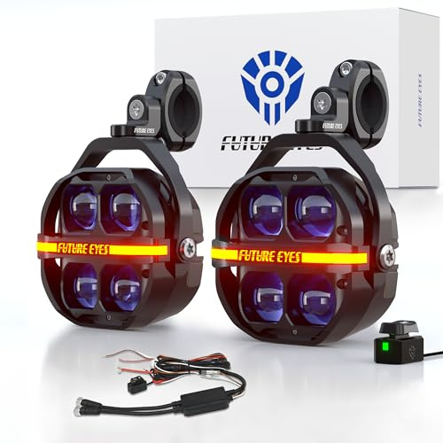 Future Eyes Motorrad Scheinwerfer – 180W LED Nebelscheinwerfer mit Weißem Licht, Wasserdichte Zusatzscheinwerfer mit DRL, Strobe & Blinker, Motorradbeleuchtung für Nachtfahrten, Offroad, UTV & ATV