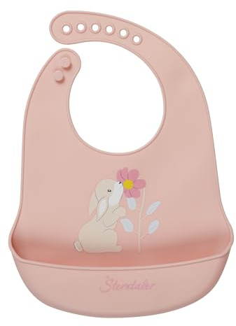 Sterntaler Silikon Lätzchen Hase Hanni - lebensmittelecht - abwischbar & spülmaschinengeeignet - weiches Fütterlätzchen mit Auffangschale - BPA frei - verstellbar für Babys & Kleinkinder, quarzrosa