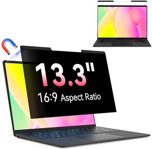 Magnetischer Laptop Sichtschutz für 13.3 Zoll Laptop 16:9, Abnehmbarer Sichtschutzfolie Anti Spy Blaulicht Blendschutz Blickschutz folie Displayschutz kompatibel mit HP/Dell/Acer/Asus/Envy/Xps/Lenovo