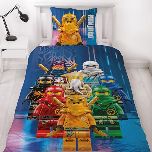 Lego Ninjago Bettwäsche 135x200 cm Kinder Geschenkidee 1x Kissenbezug 80x80 cm + Bettbezug 135x200 cm mit Reißverschluss Wendemotiv Fanartikel Kinderbettwäsche Geschenk Jungen und Mädchen