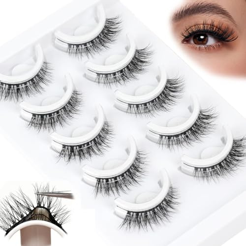 Self Adhesive Eyelashes Natural No Glue Needed Cat Eye False Eyelashes Wispy 3D Fluffy Fake Eyelashes Short Self Adhesive Lashes