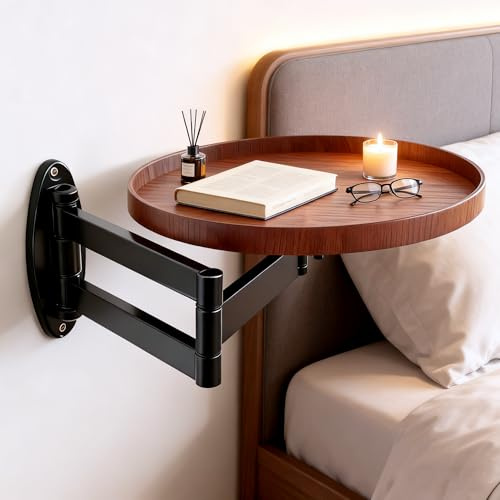 ALGFree Runder Klapptisch Wand, Klappbar Wandtisch 11.8 in Kleine Wandmontierter Ausziehbar Rund Tisch Wandtisch Platzsparend Schwebende Tablett für Nachttisch, Schlafzimmer, Balkon, Wohnzimmer