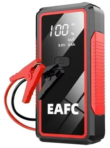 EAFCAuto 2000A 12V Arrancador portátil de batería para Coche, iluminación LED, SOS, Carga Rápida, Dispositivo de Arranque de Refuerzo para diésel de 4 l y Gasolina de 6 l (Negro)