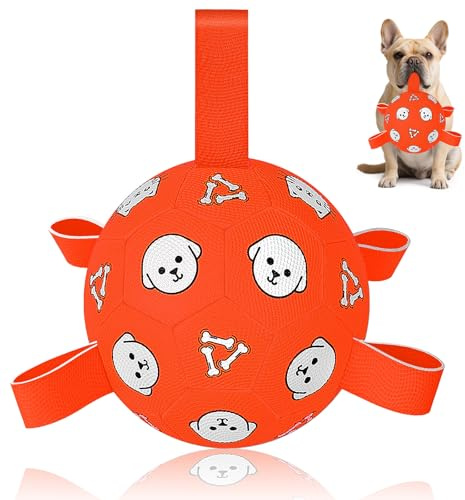 WYNTRIUM Dog Football Toys for Small Dogs with Grab Tags, Dog Birthday Present with Bright Balls for Touring, Puppy Toys, Durable High Bounce Floating Water Ball, Indoor & Outdoor (Orange, 6inch)