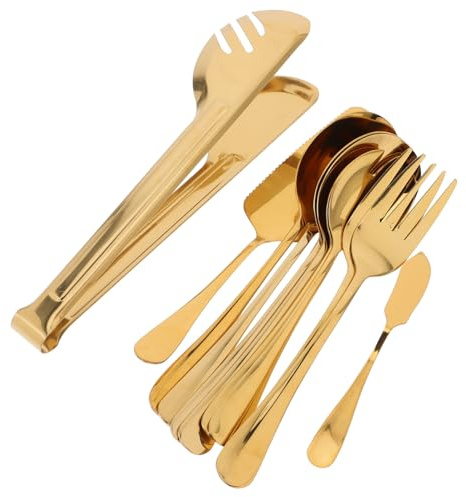 ROMISBABA Posate in Acciaio Cucchiai Portata e Forchette Riutilizzabili Utensili da Tavola Resistenti Ristorante e Buffet Superficie Liscia Facile da Pulire Colore Oro