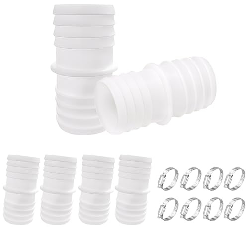 JYNVO Adaptador de manguera de piscina (4 piezas), conector de manguera de piscina con 8 abrazaderas, adaptadores de manguera de 38 a 38, conexión para mangueras de piscina, para piscinas y jardines