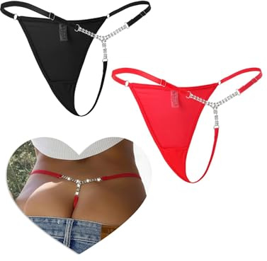 comeondear Women's G-strings Thongs Plus Size Shiny Crystal Chain Micro Thongs Ladies Stretchy Underwear Sexy Mesh Panties T-back Tangas Briefs UK 8 22