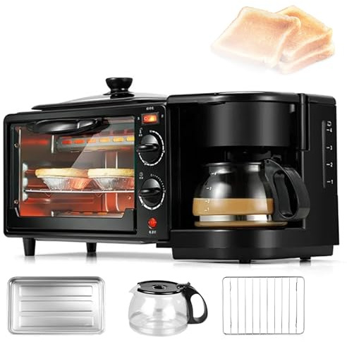 Breakfast Maker 3-in-1 Multifunctional Station with Coffee Maker and Frying Pan – Ideal for Cooking Bread, Eggs, Sandwiches, and Bacon for Home and Office