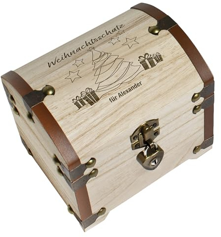 True Statements Personalisierte Schatzkiste Weihnachten mit Wunschtext Gravur Holz 14,5 cm