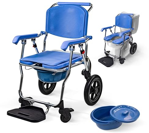 Mobiclinic®, Chaise Percée Adulte, Pliable, 3 en 1, Seau Amovible de 6,5 L, Accoudoirs et Repose-pieds, Douche et WC, Toilettes Portables, Roues avec Frein, Antidérapante, Légère, Aluminium, Babor