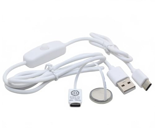 DSLRKIT USB Typ-C auf CR2032 Attrappe Batterieadapter-Kit mit Netzschalterkabel, externes Netzteil Ersatz für CR2032 Geräte, kompatibel mit Thermometer, drahtloser Taste, Fernbedienung und Sensoren