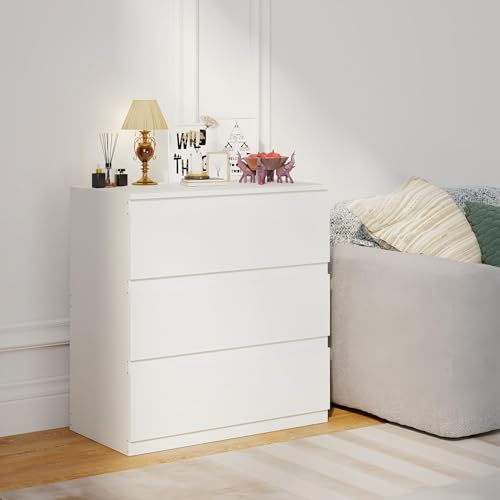 ZECIIYE Commode à 3 Tiroirs,Armoire de Rangement,Coiffeuse Table de Chevet,Modern Chiffonnier Meuble de Rangement pour Chambre,Salon,Bureau et Entrée,Blanc, 70x40x75CM