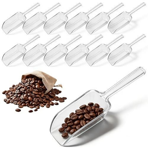 WJIAAA Clear Small Plastic Ice Scoop, 12 PCS Plastic Kitchen Scoops, Simple Mini Ice Cube Shovel Scoopers for Freezer Food Coffee Popcom Flour Dry Goods, Holder Laundry Freezer Bucket Bin Containers