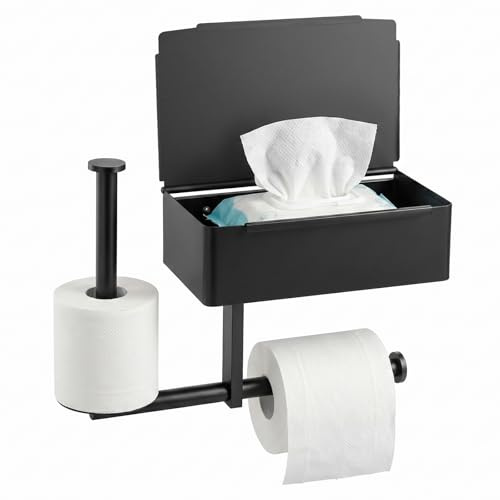 Zourglow 3-in-1 Toilettenpapierhalter ohne Bohren mit Feuchttücherbox | Edelstahl Klopapierhalter mit Ablage, Wc Papier Halterung für Badezimmer, Toilette, Küche, Matt-schwarz