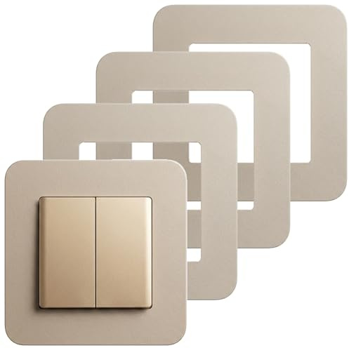 4 PCS Light Switch Cover Plates, Llight Switch Sticker Self Adhesive Switch Surround Frame, Decorative Wall Socket Protector, Single Switch Sticker Cover for Home Bedroom Living Room(Champagne)