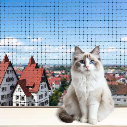Lewimela Katzennetz für Balkon 4x3m,Katzennetz Drahtverstärkt Schwarz,Mit Montagezubehör, UV-beständig Langlebig, für Balkon, Fenster, Zaun geeignet(4x3m